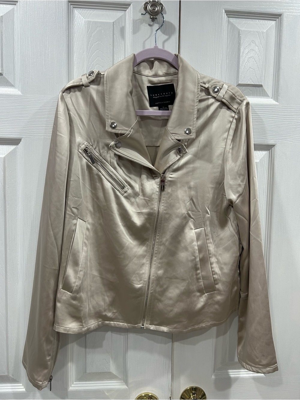 Sanctuary Cream Faux Leather Moto Jacket